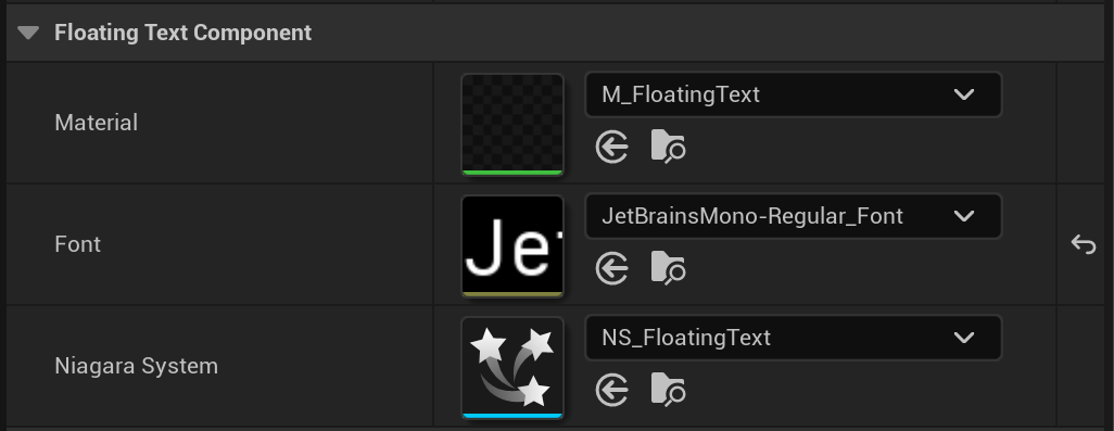 Floating Text Component Properties