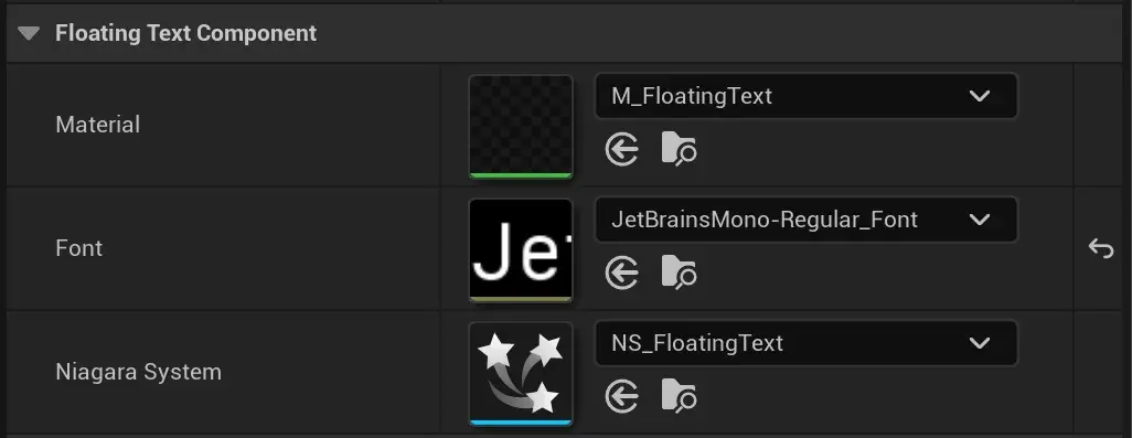 Floating Text Component Properties