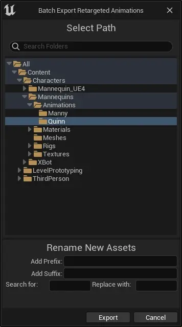 Export Retargeted Animations