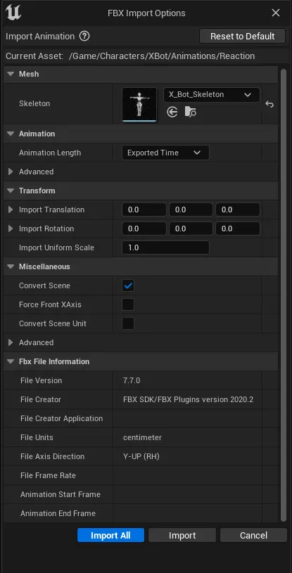 Import animation